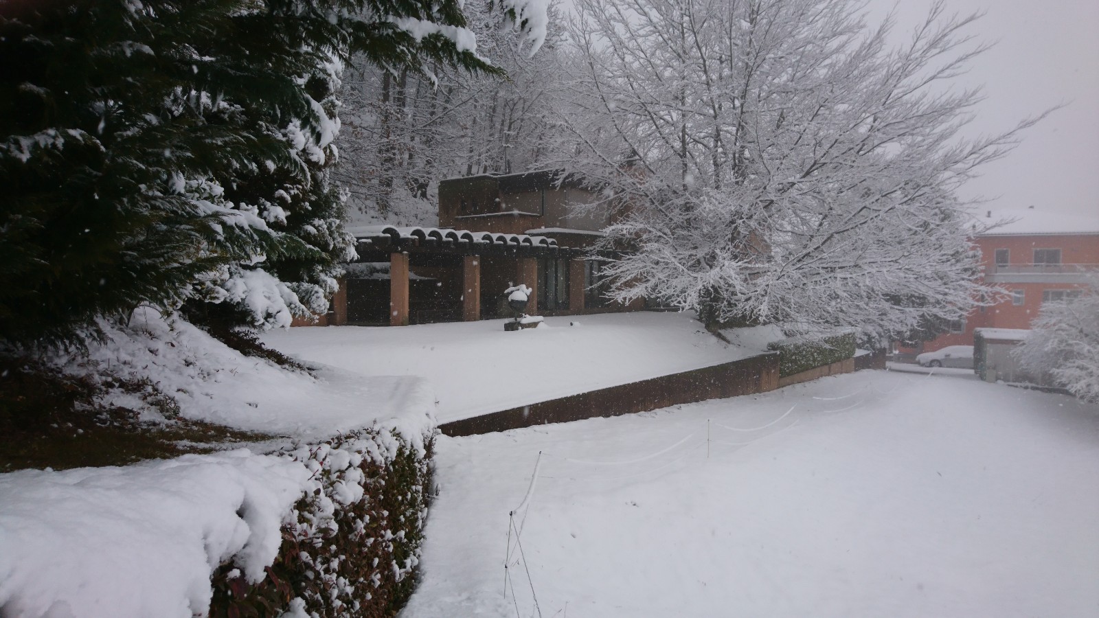Modern house covered with snow