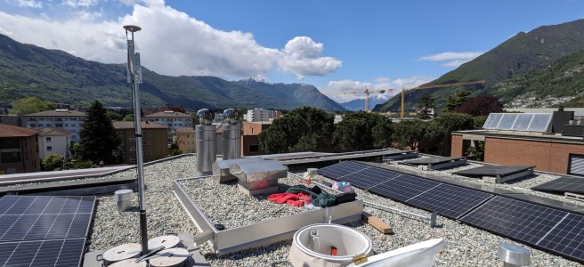 GPS antenna installed on top of a roof